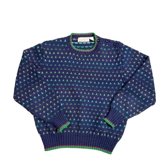 Vintage 80’s Loo & Boo Navy Tulip Sweater Size Large - Picture 1 of 6